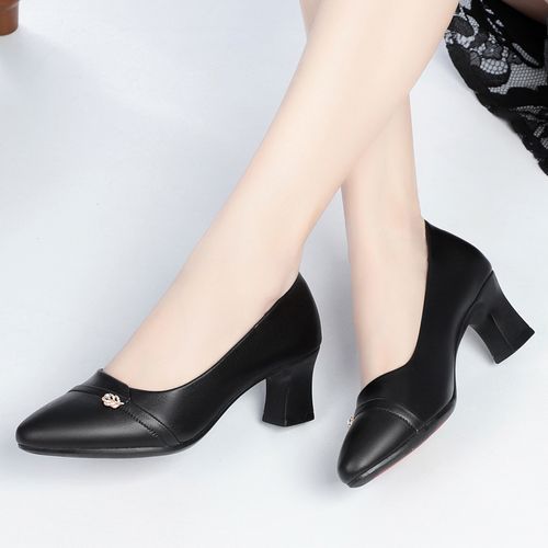 Big Size Leisure Breathable Female Hill Heel Shoes Non-slip Mid-low Heels-Black
