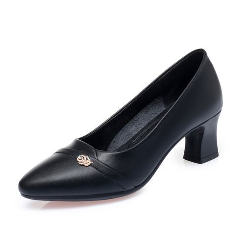 Big Size Leisure Breathable Female Hill Heel Shoes Non-slip Mid-low Heels-Black