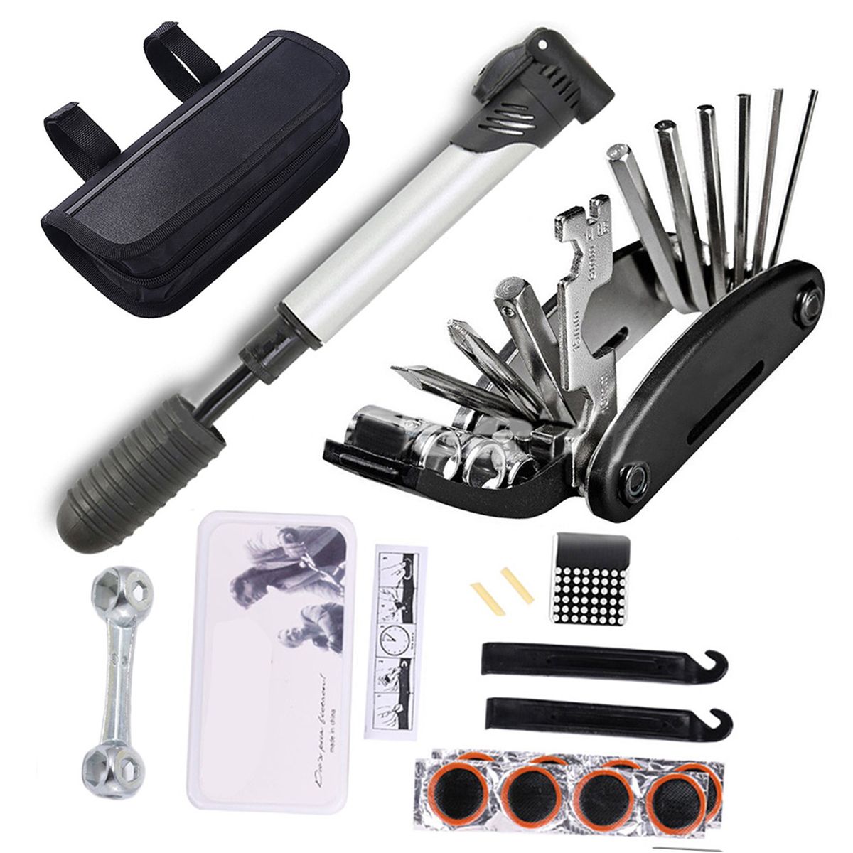 Bike Tyre Repair Tool Kit 16 In 1 Multi-Function Bicycle