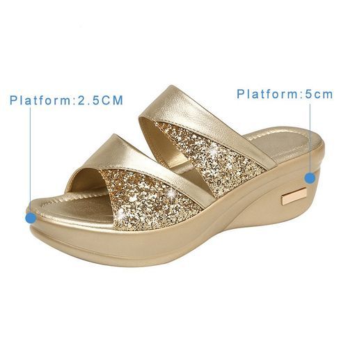 Platform Sandals Women Glitter Luxury Golden Summer Shoes For Woman Party Sandals Ladies Wedges Comfortable Big Size 42/43