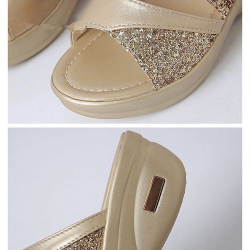 Platform Sandals Women Glitter Luxury Golden Summer Shoes For Woman Party Sandals Ladies Wedges Comfortable Big Size 42/43