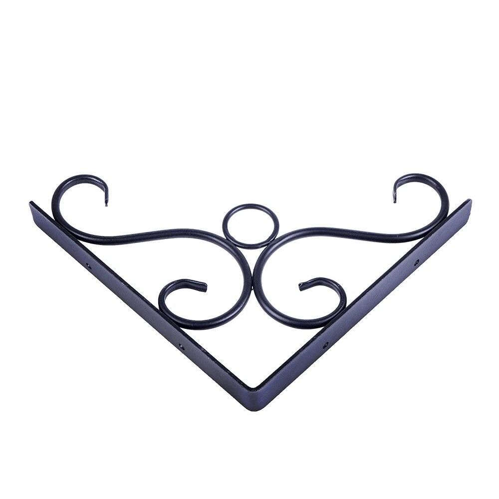 8.3" 2pcs Cast Iron Antique Style Hollow Out Garden Home Braces Rustic Wall Shelf Bracket Black Decorative