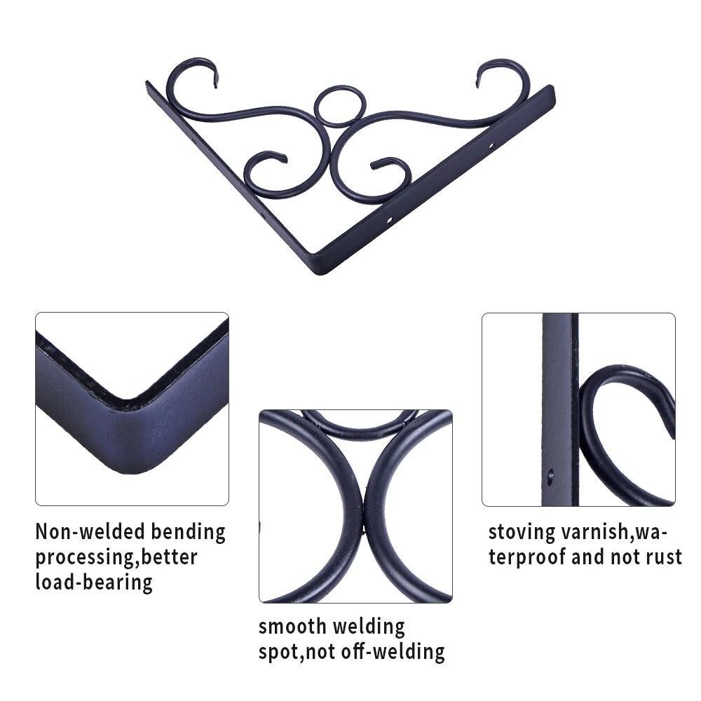 8.3" 2pcs Cast Iron Antique Style Hollow Out Garden Home Braces Rustic Wall Shelf Bracket Black Decorative