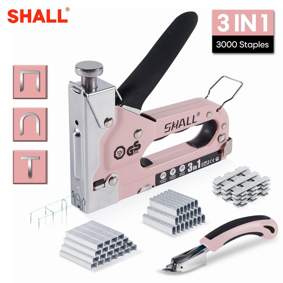 Pink Nail 3 in 1Heavy Duty Staple Upy Staple Kit with 3000 Staples & Stapler Remover