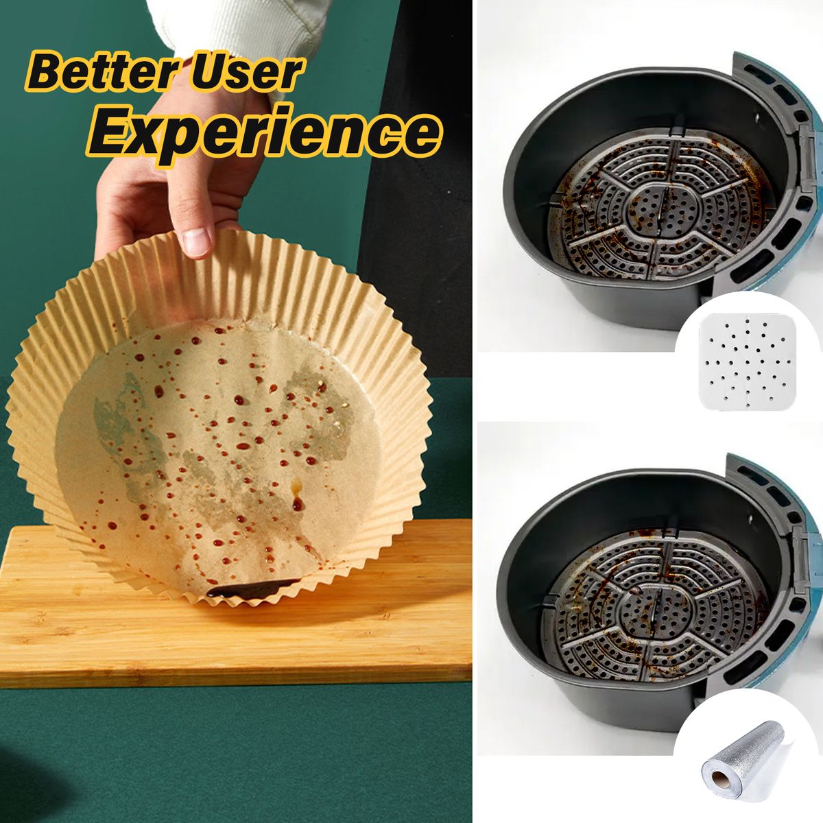 100PCS Fryer Liners Disposable Paper Non-stick Heat