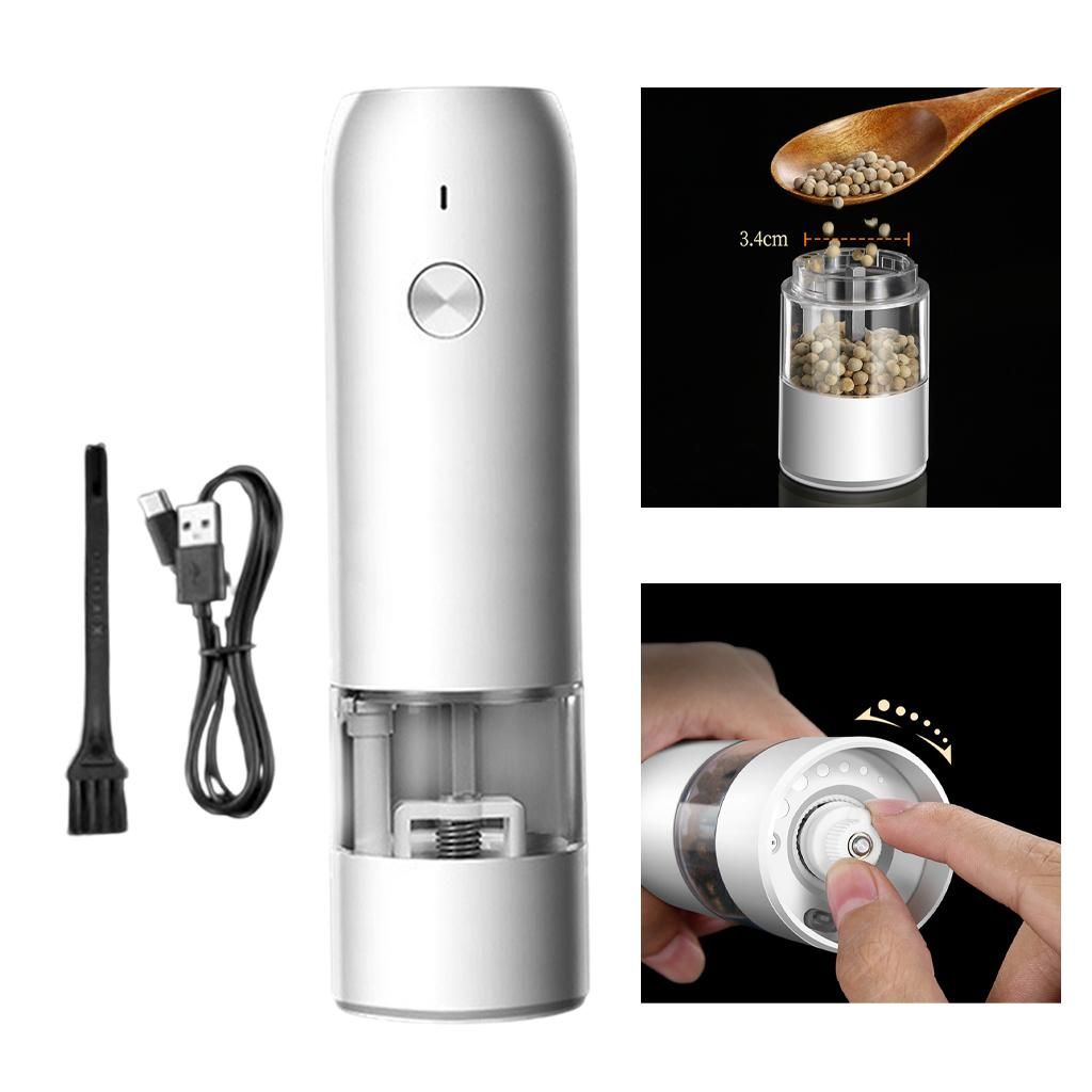 Electric Pepper And Salt Grinder Ceramic Grinders Rechargeable White