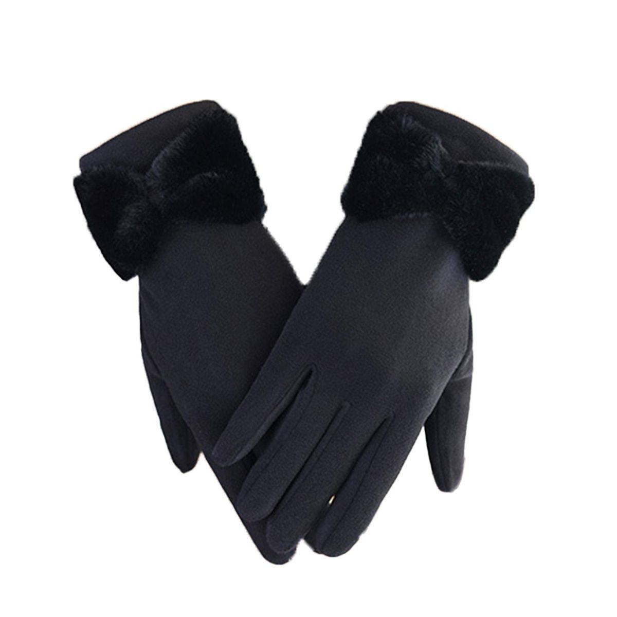 1 Pair Thermal Women Winter Double-sided Fleece Hand Protector Black