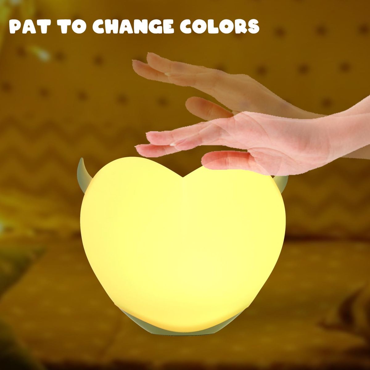 Heart-shaped Lamp Soft Energy-saving Pat Change Color with 2 Pairs Replacable Decorative Corners Decompression Pinch Night Light