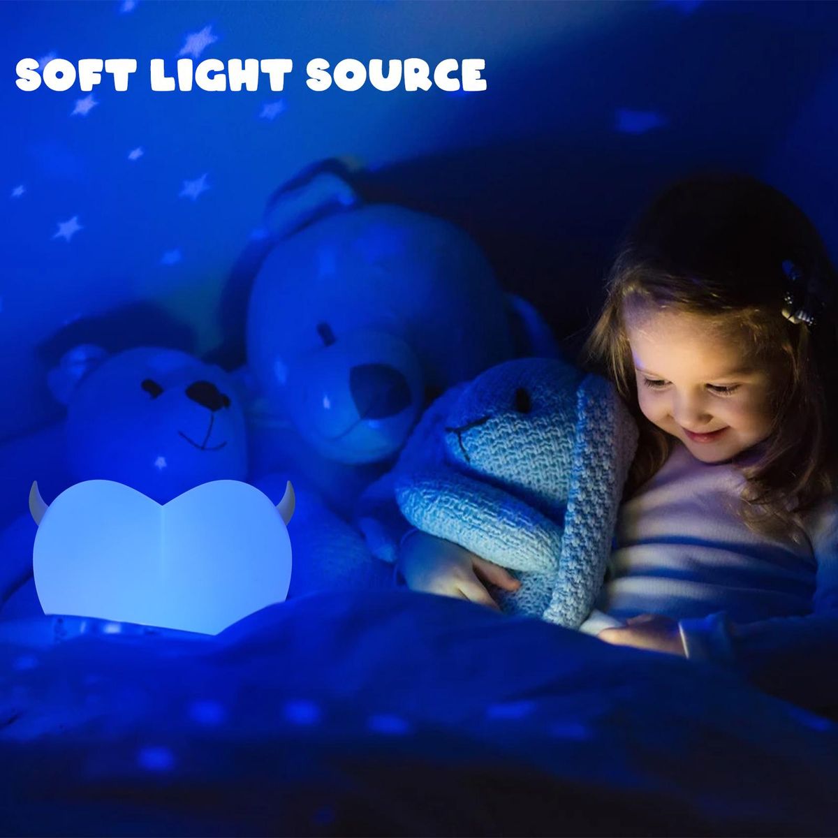 Heart-shaped Lamp Soft Energy-saving Pat Change Color with 2 Pairs Replacable Decorative Corners Decompression Pinch Night Light