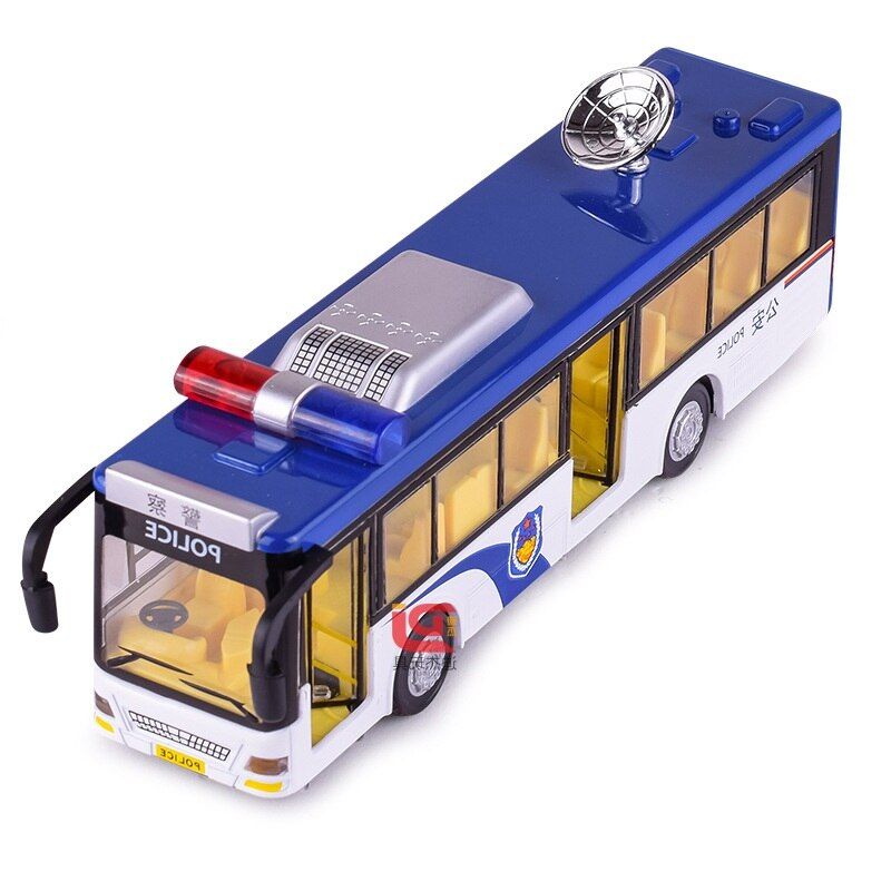 Police Bus, 19Cm Alloy Public Traffic, Policeman Toys For