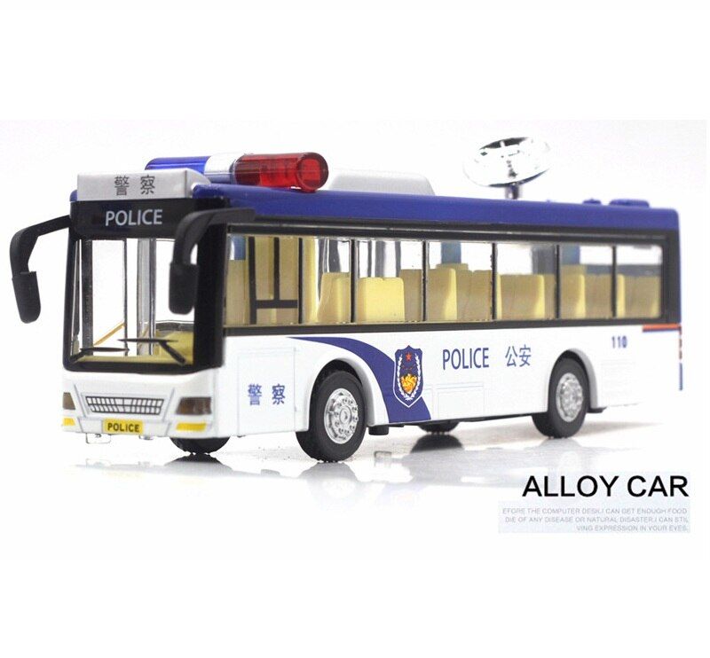 Police Bus, 19Cm Alloy Public Traffic, Policeman Toys For
