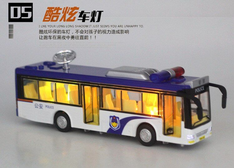 Police Bus, 19Cm Alloy Public Traffic, Policeman Toys For