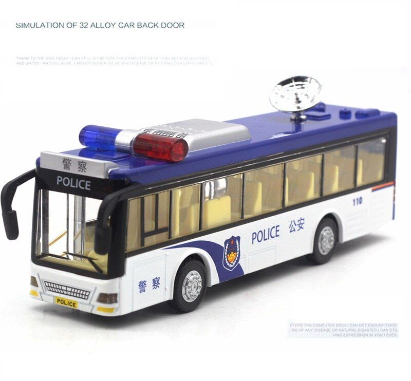 Police Bus, 19Cm Alloy Public Traffic, Policeman Toys For