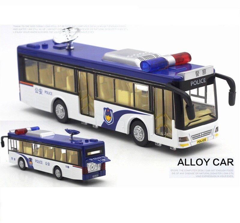 Police Bus, 19Cm Alloy Public Traffic, Policeman Toys For