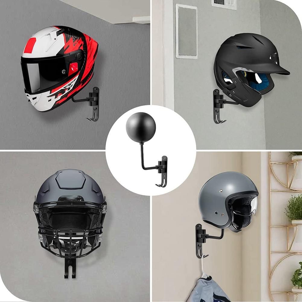 180° Motorcycle Helmet Rack, Rotation Metal Helmet Holder Wall Mount, Helmet Holder Bike with 2 Hooks Helmet Hanger,1