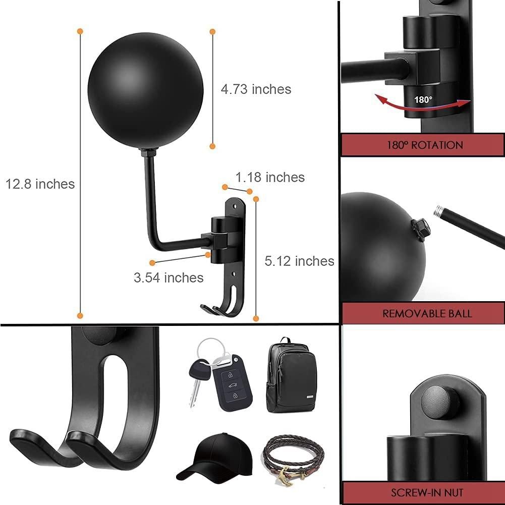 180° Motorcycle Helmet Rack, Rotation Metal Helmet Holder Wall Mount, Helmet Holder Bike with 2 Hooks Helmet Hanger,1