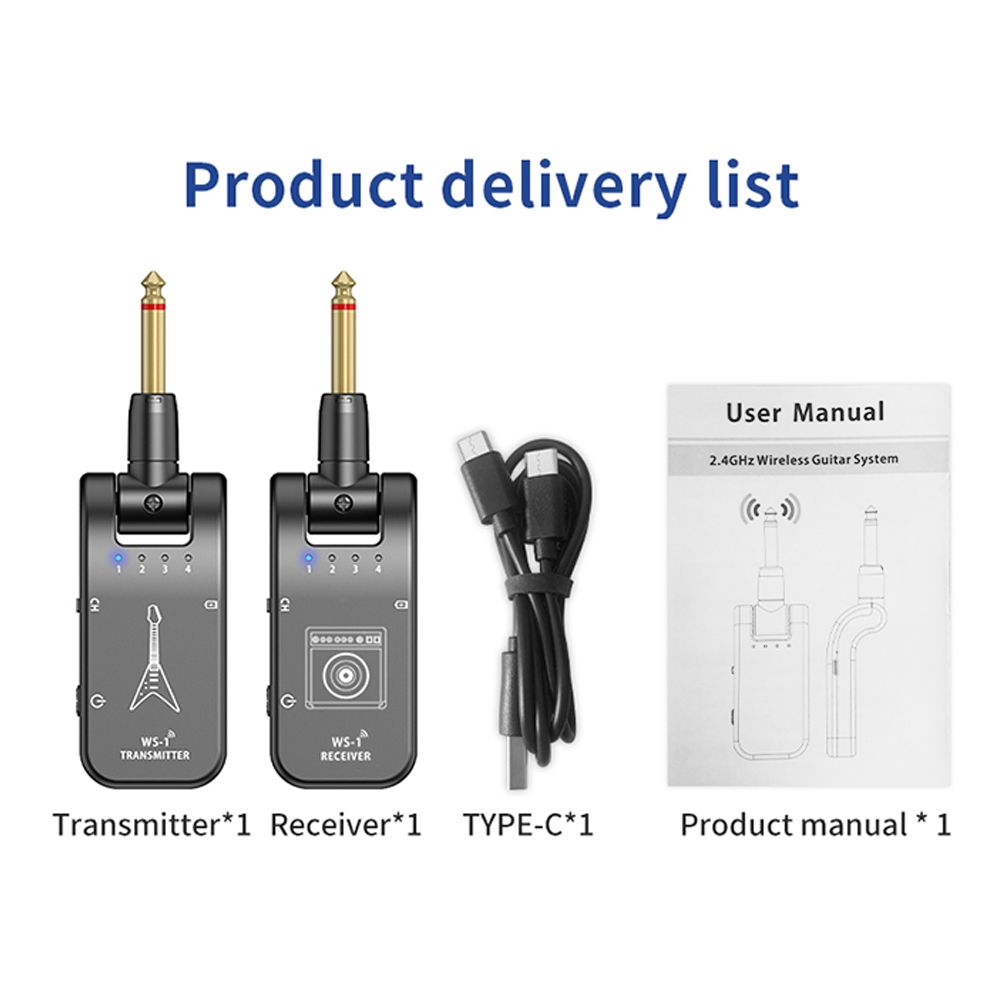 WS-1 2.4GHz Wireless Guitar System Rechargeable Audio