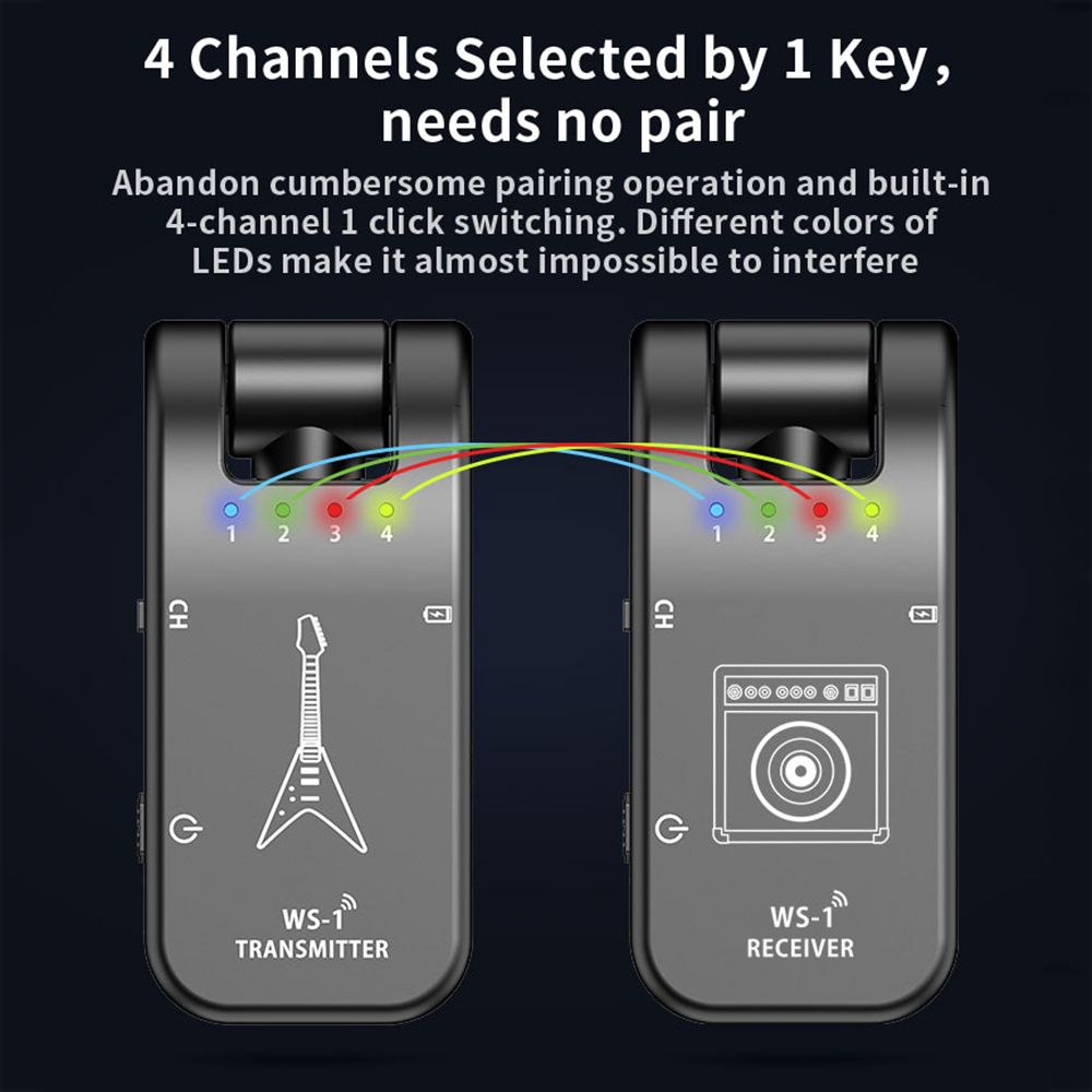 WS-1 2.4GHz Wireless Guitar System Rechargeable Audio
