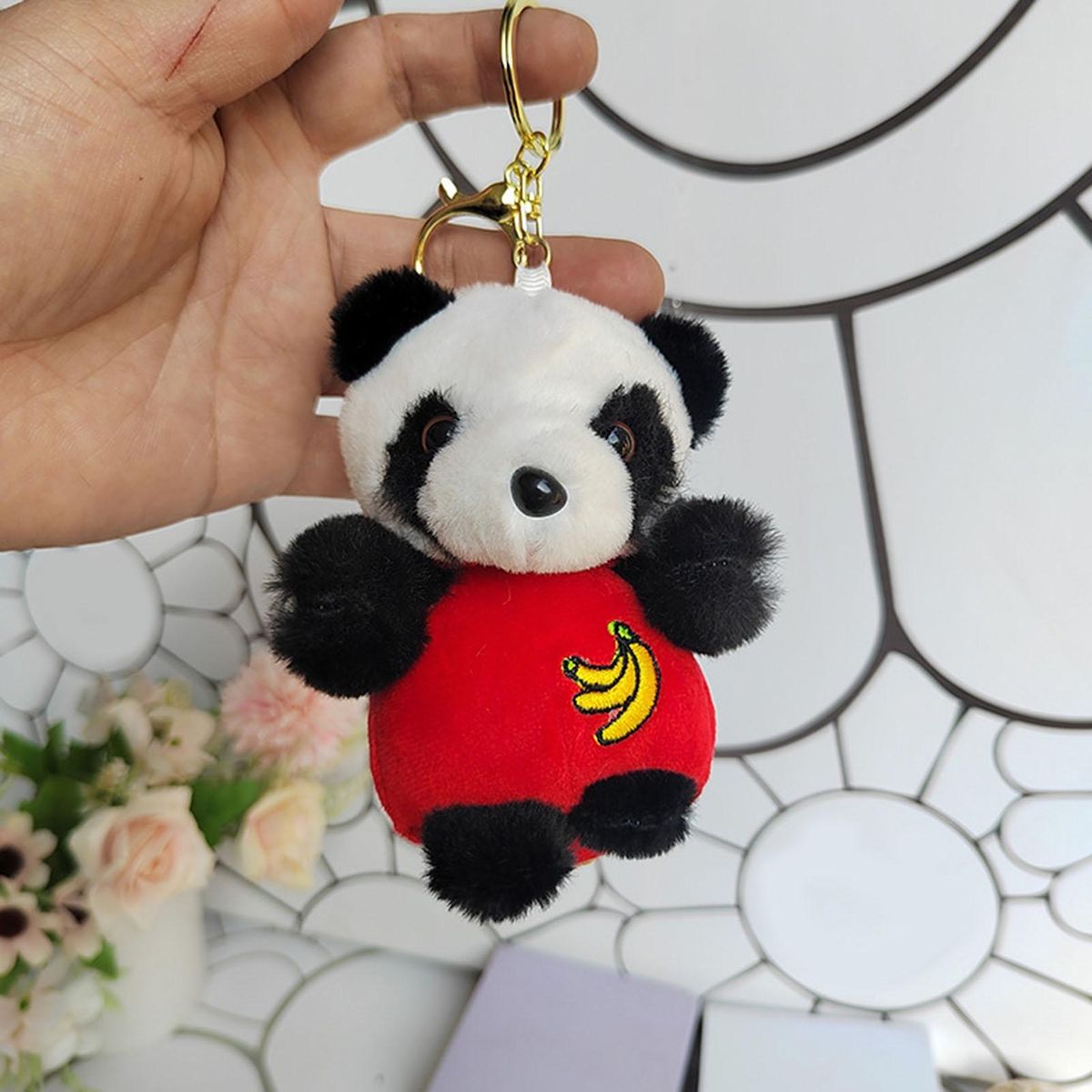 Key Holder Kawaii Black White Panda Pendant Keychain Red