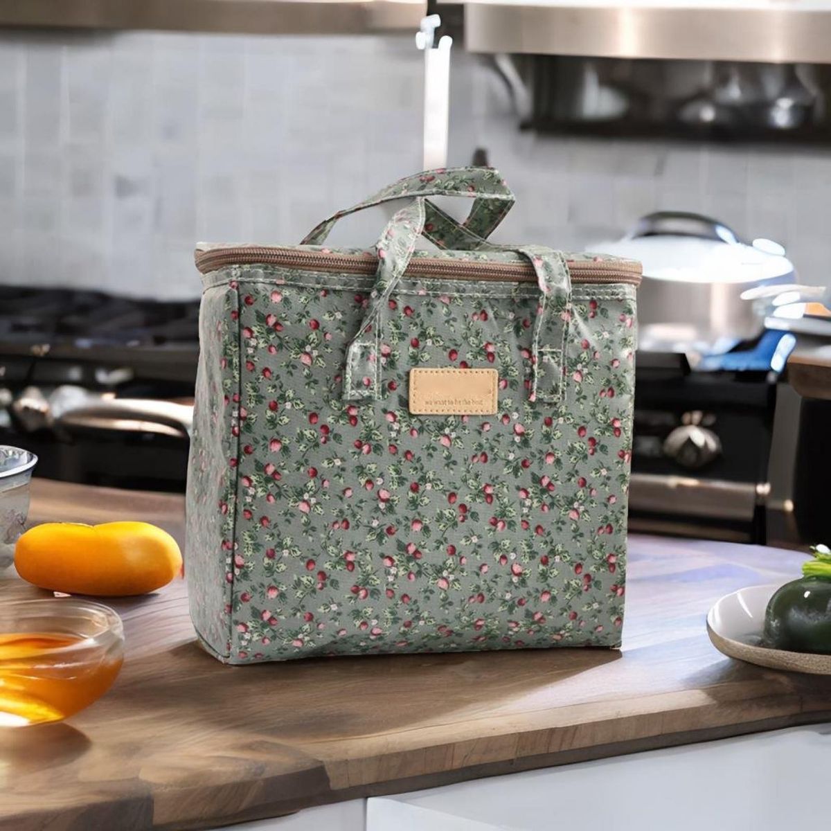 Outdoor Travel Insulated Picnic Bag Reusable Canvas Cooler for Food Green