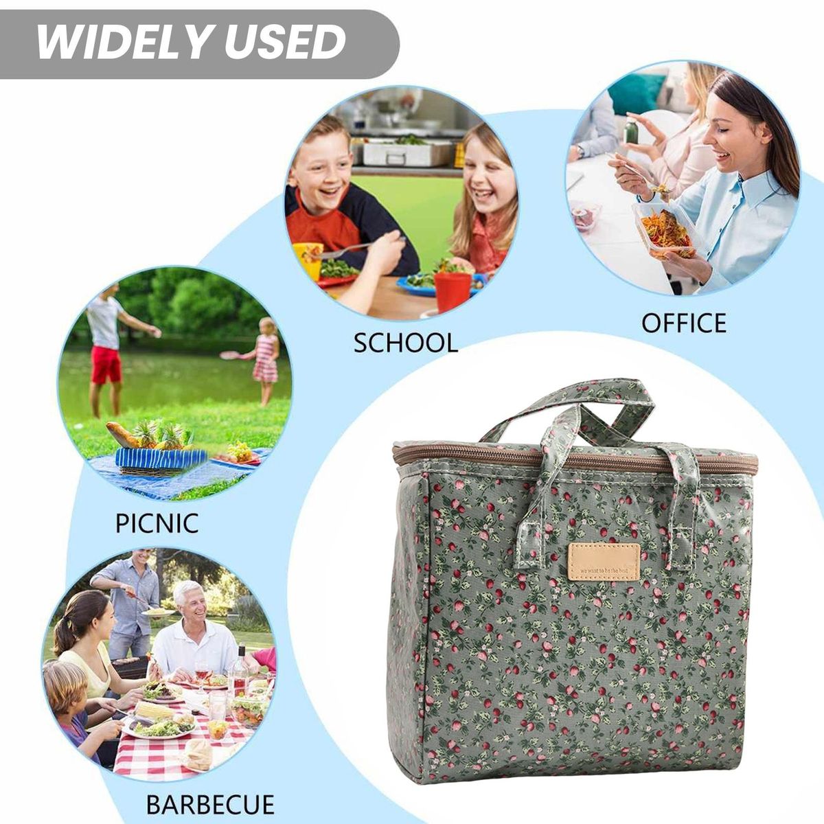 Outdoor Travel Insulated Picnic Bag Reusable Canvas Cooler for Food Green