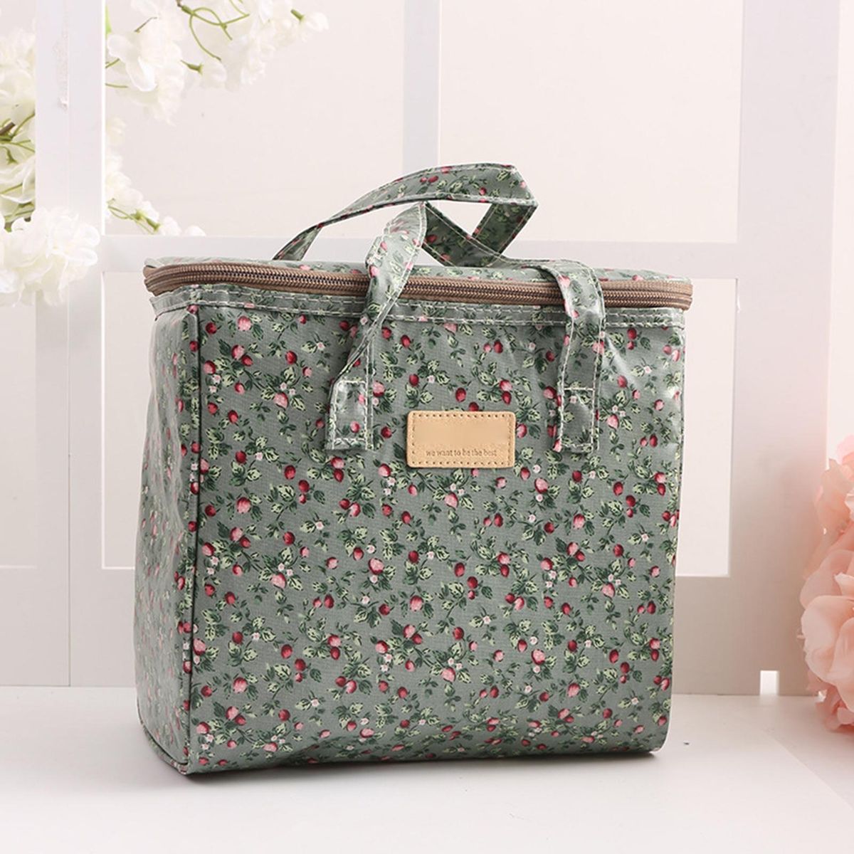 Outdoor Travel Insulated Picnic Bag Reusable Canvas Cooler for Food Green
