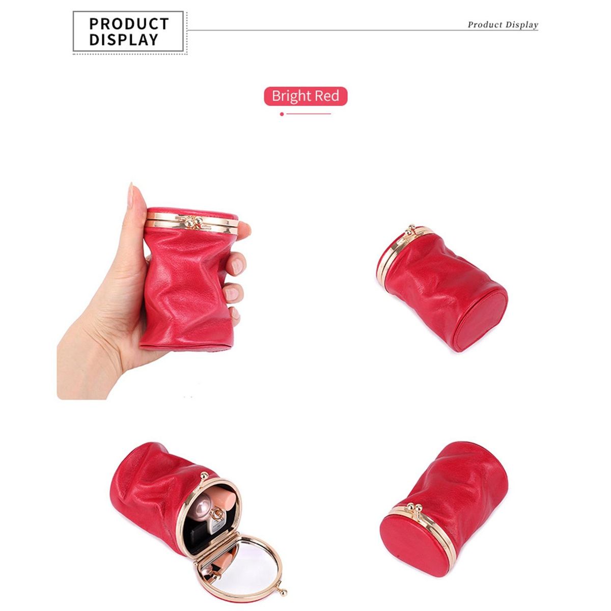 Portable Leather Lipstick Pouch Mini Cosmetic Bag Blue