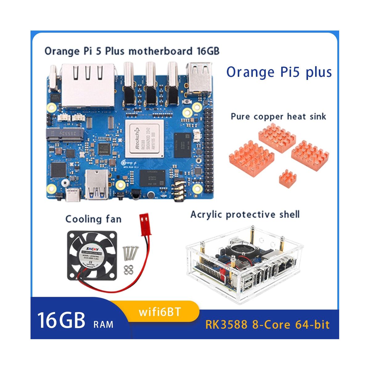 Orange Pi 5 Plus 16GB RAM RK3588 Octa-Core 2.5G Dual Ethernet Port Computer with PCIE Expansion Development Board