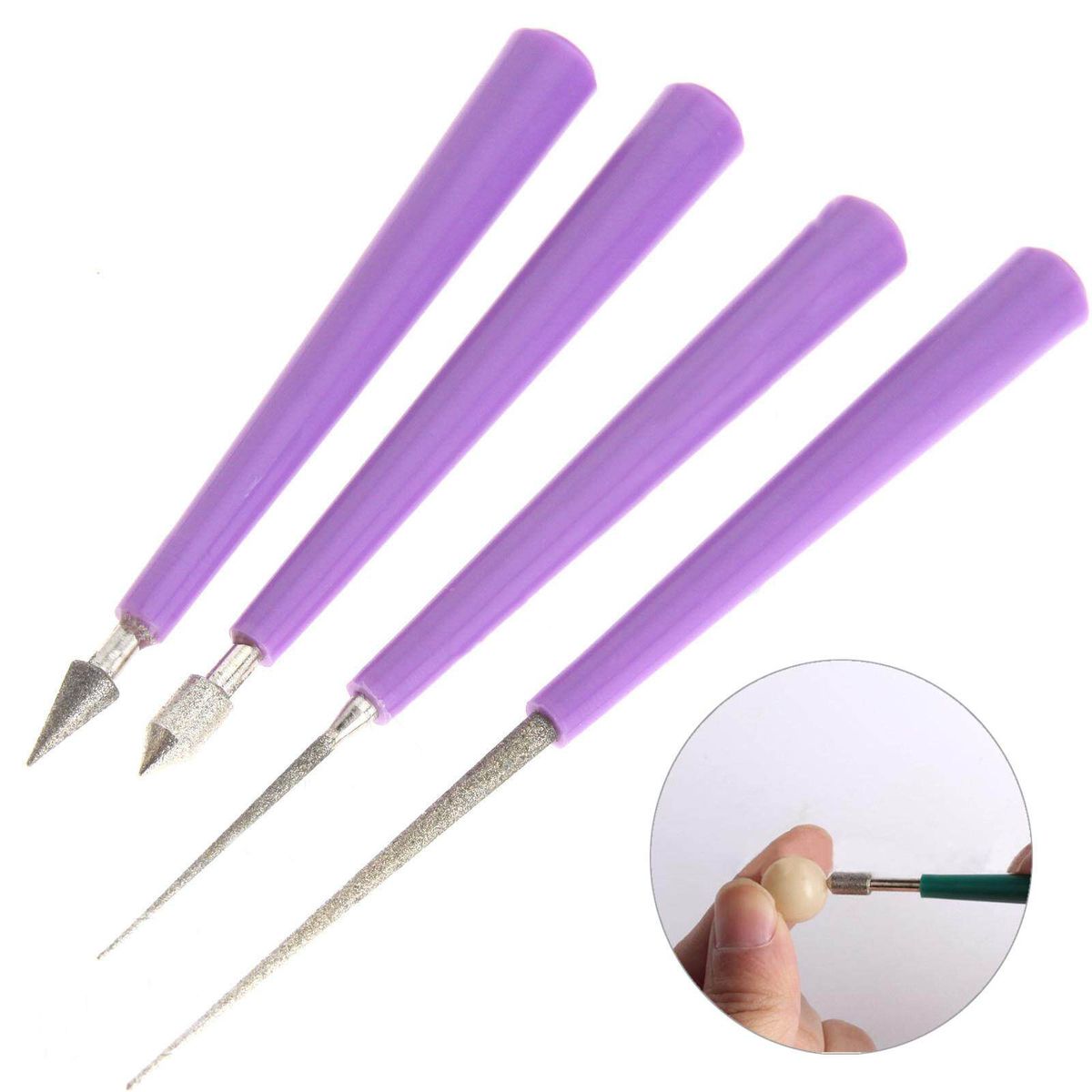 4pcs Bead Reamer Diamond Tipped Reaming File Beading Hole Enlarger Tool Set New