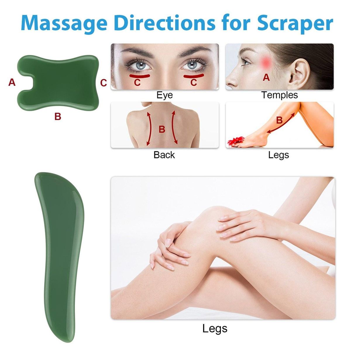 Set of 7 Jade Face Massage Tool Facial Scraping Tool Scraper Board for Facial Body Skin Treatment Pain Relief Scraping Massagers Stone Home & SPA