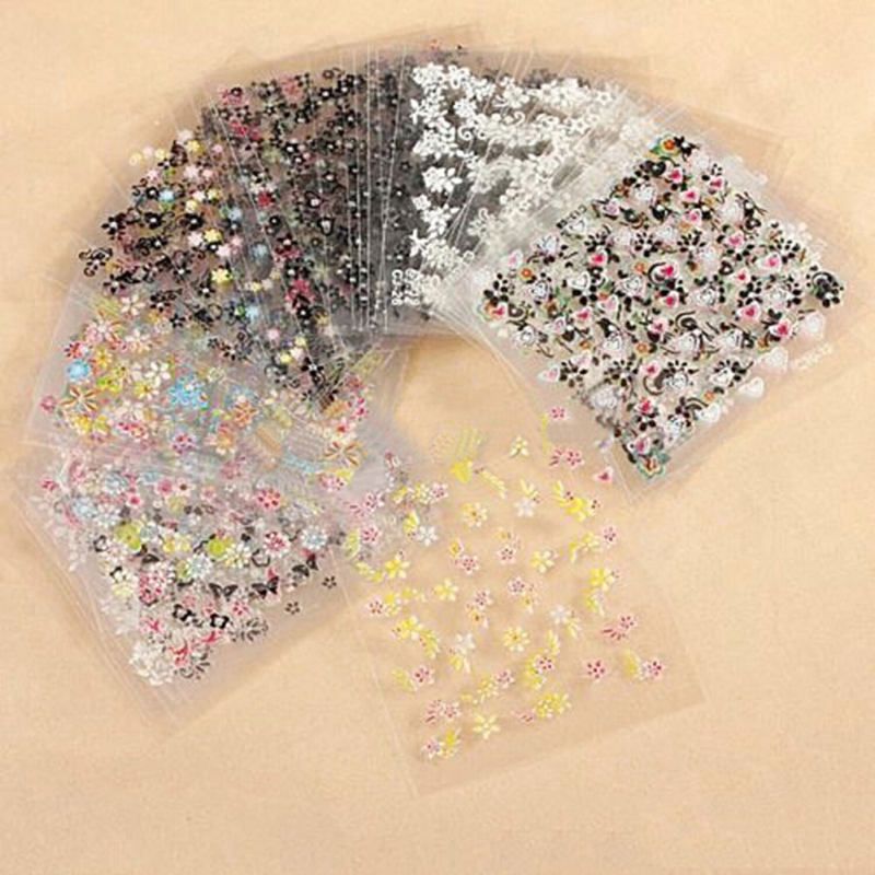 10 Sheets Nail Art Transfer Stickers 3D Design Manicure-