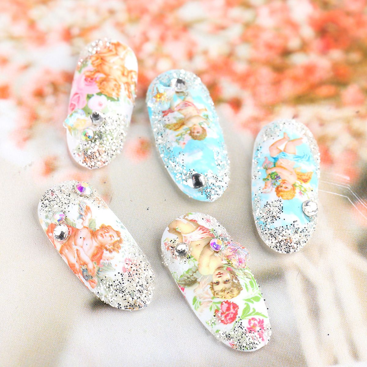 10Pcs Nail Sticker Cupid Pattern Long Lasting DIY-Multicolor