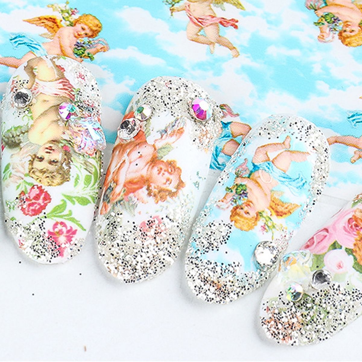 10Pcs Nail Sticker Cupid Pattern Long Lasting DIY-Multicolor