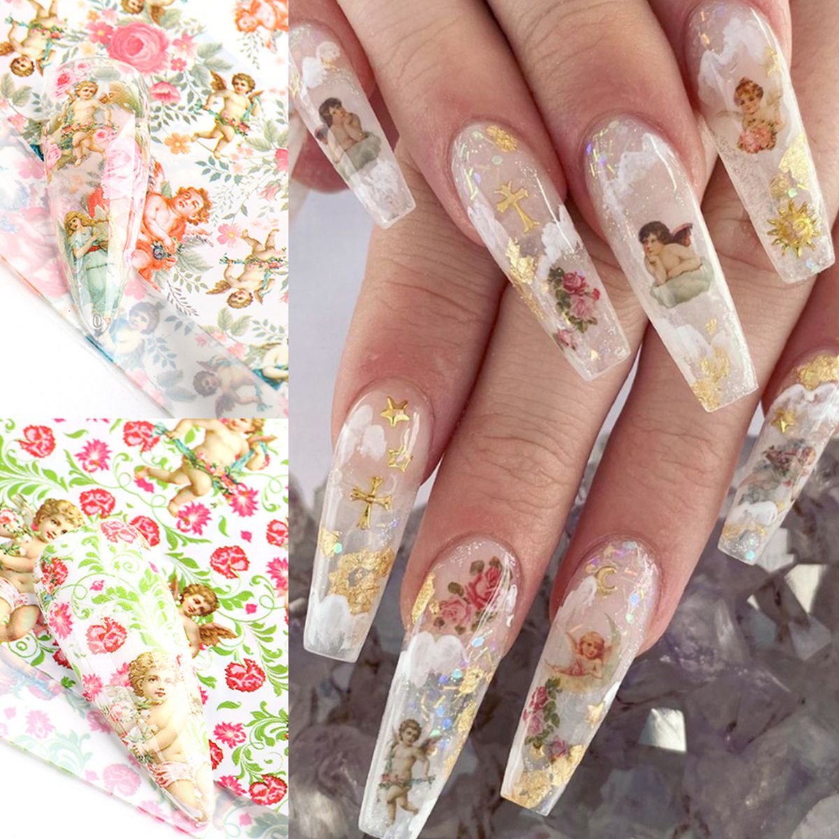10Pcs Nail Sticker Cupid Pattern Long Lasting DIY-Multicolor