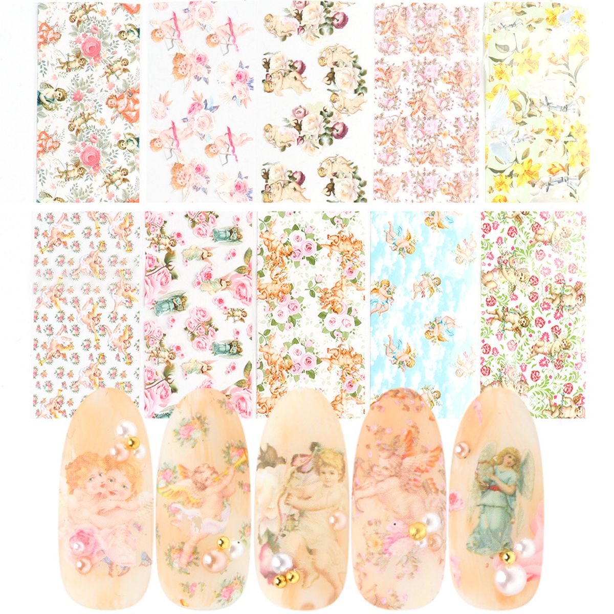10Pcs Nail Sticker Cupid Pattern Long Lasting DIY-Multicolor