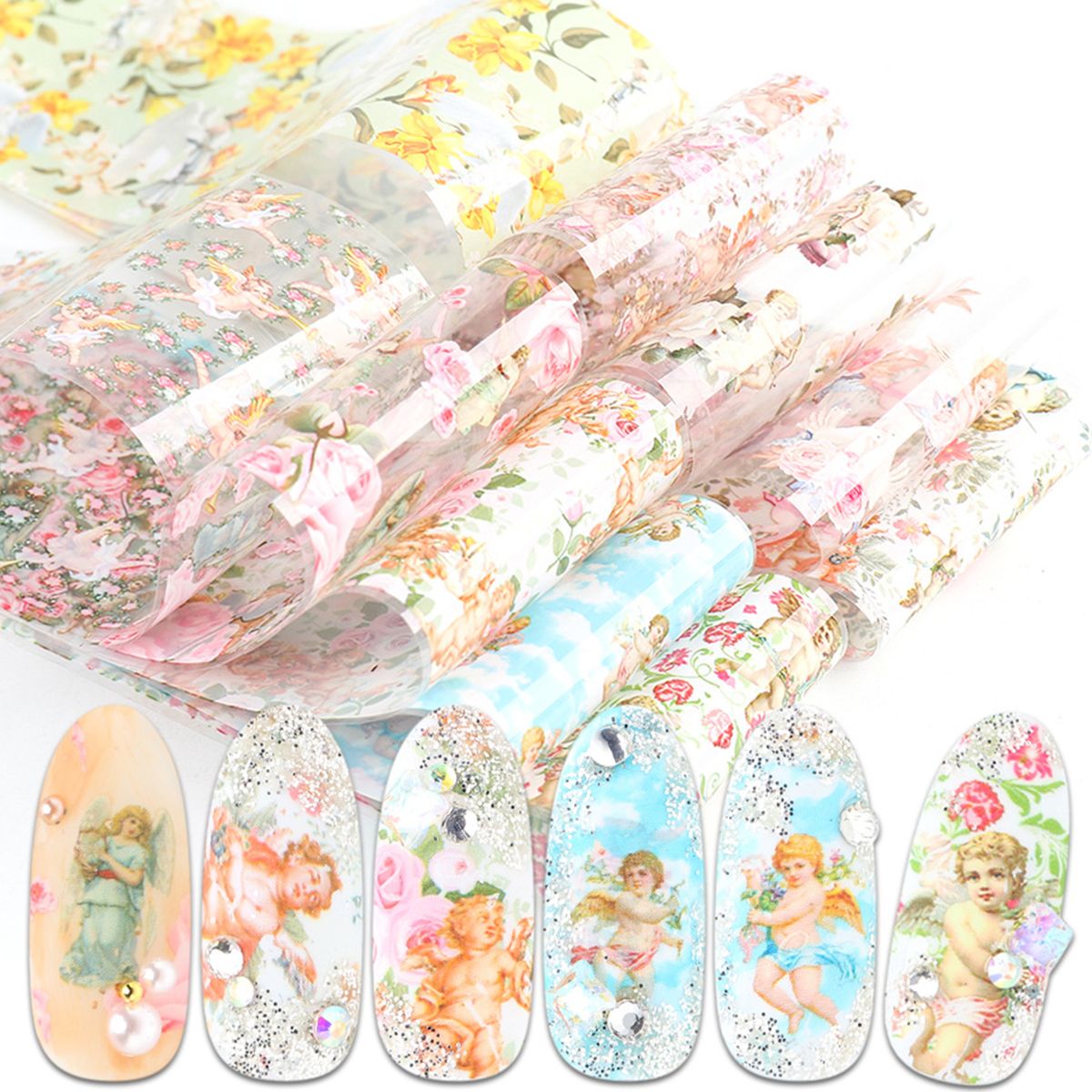 10Pcs Nail Sticker Cupid Pattern Long Lasting DIY-Multicolor