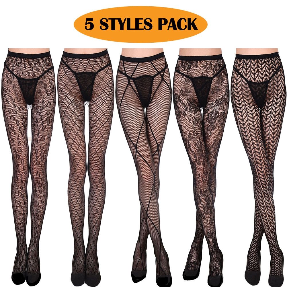 Women's 5 Styles Pack Fishnet Tights Stockings For Women