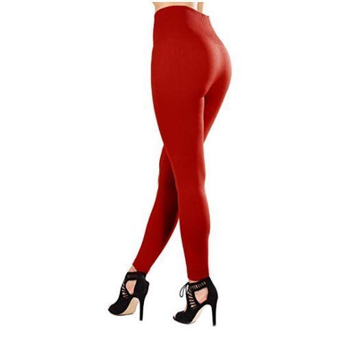 Ladies High Waist Thick Leggings - Red
