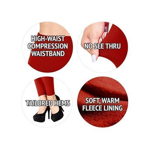 Ladies High Waist Thick Leggings - Red