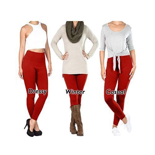 Ladies High Waist Thick Leggings - Red