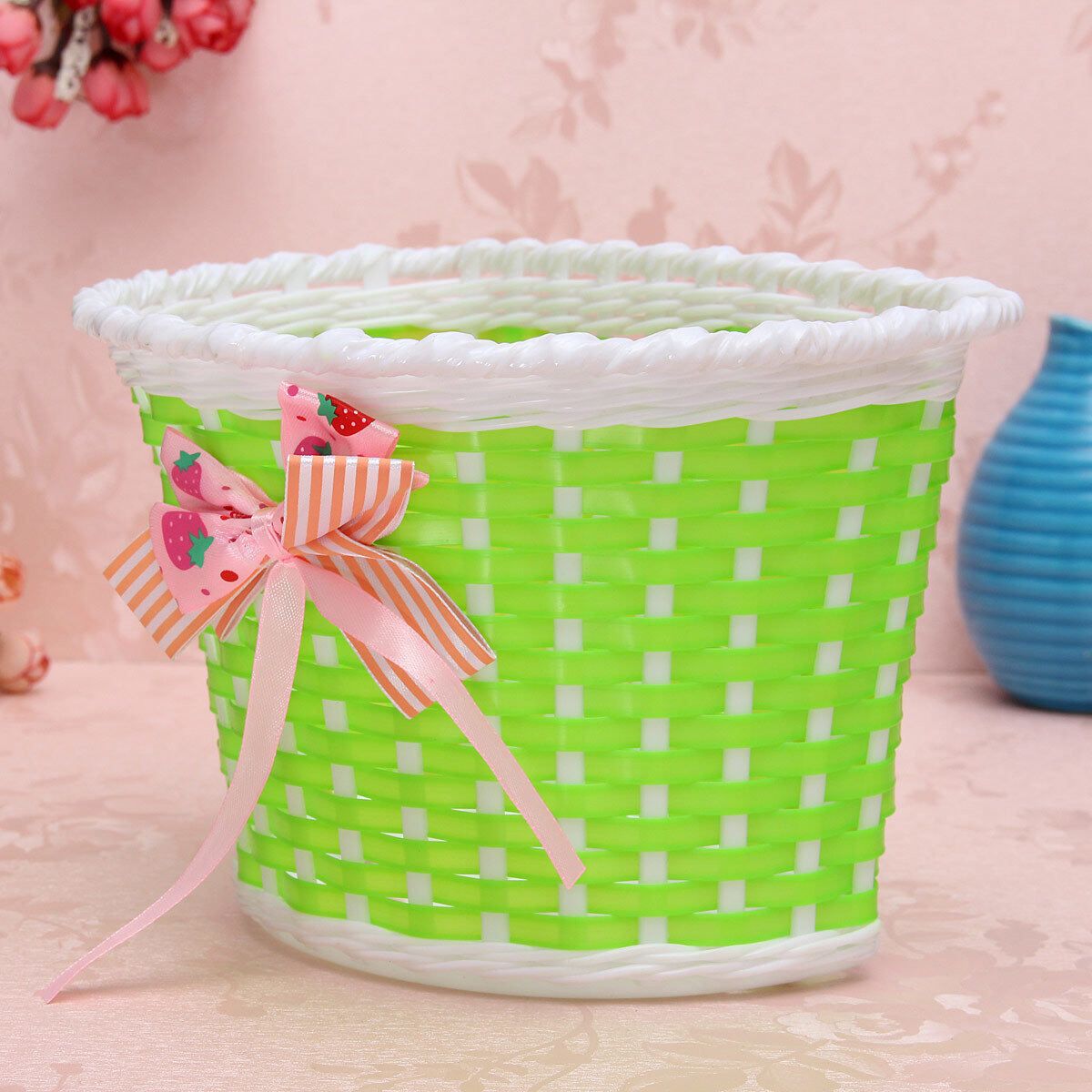 Bike Flowery Front Basket Bicycle Cycle Shopping Stabilizers Children Kids Girls (Red) Green
