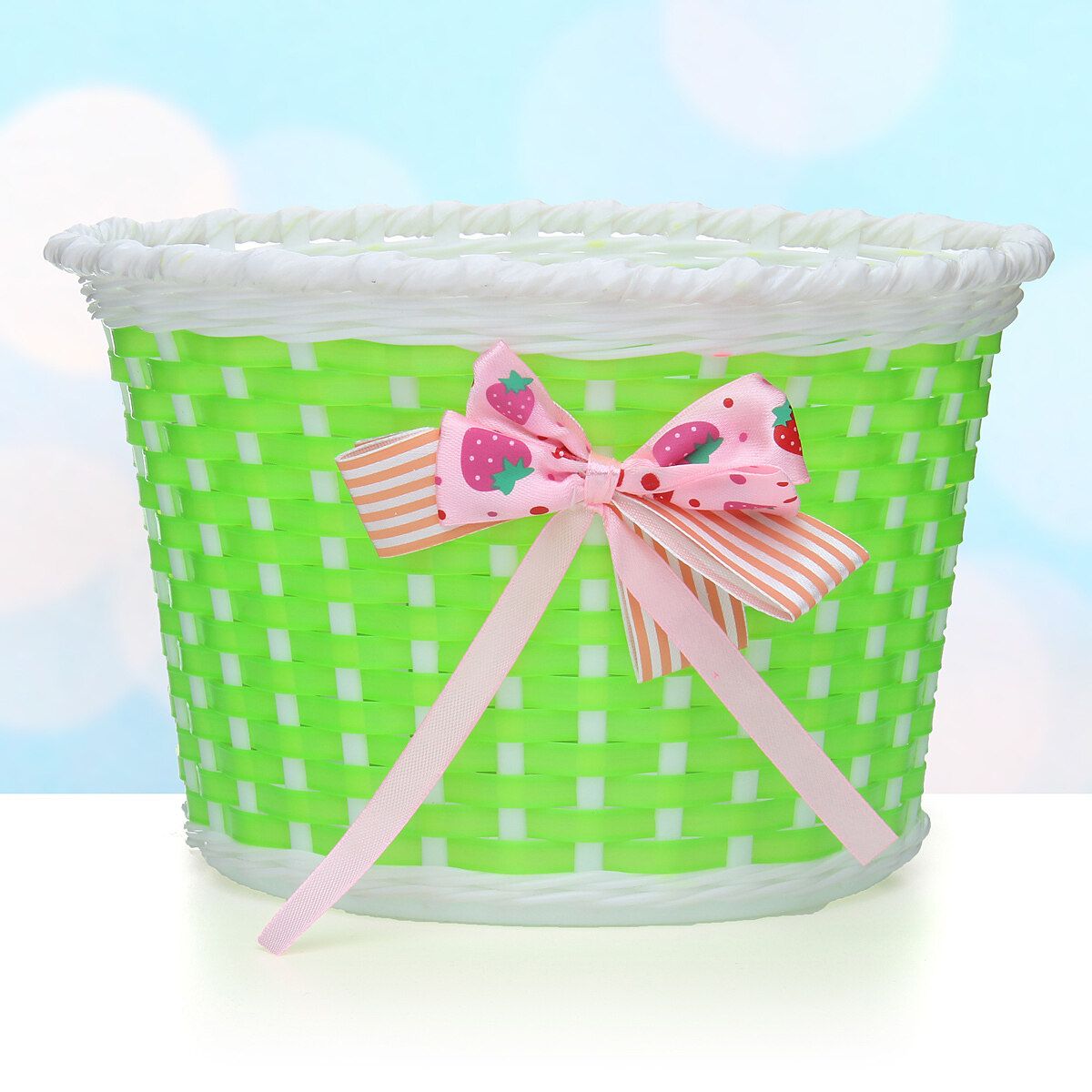 Bike Flowery Front Basket Bicycle Cycle Shopping Stabilizers Children Kids Girls (Red) Green