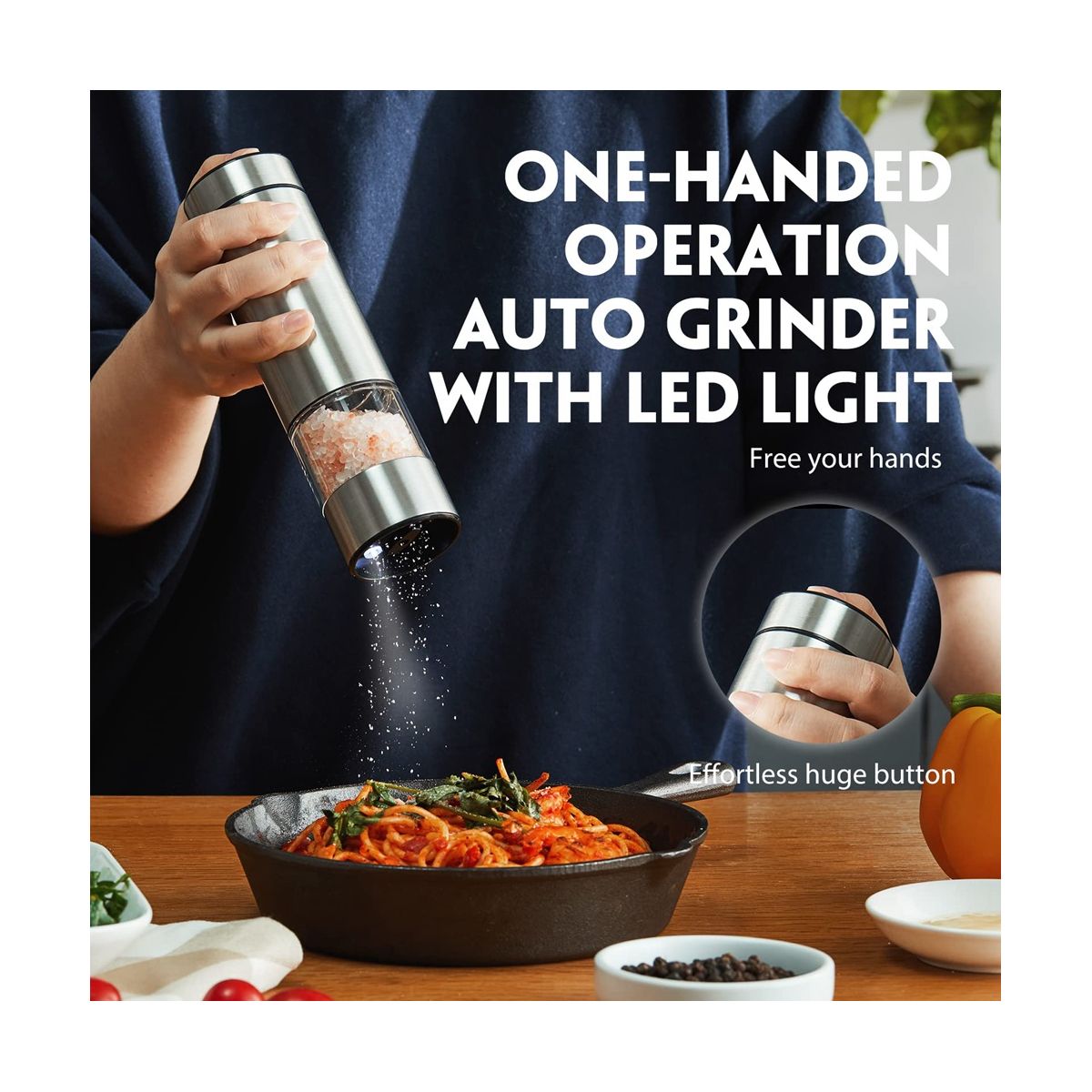 Electric Pepper Grinder Automatic Pepper Grinder Stainless Steel Battery Operated Salt Grinder Refillable