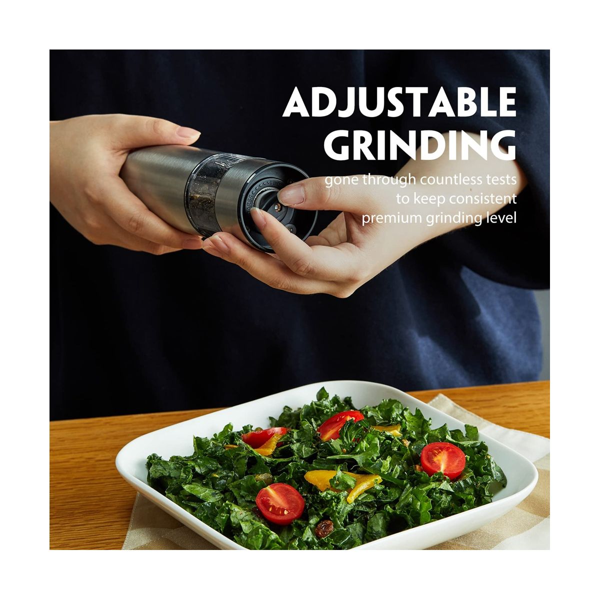 Electric Pepper Grinder Automatic Pepper Grinder Stainless Steel Battery Operated Salt Grinder Refillable
