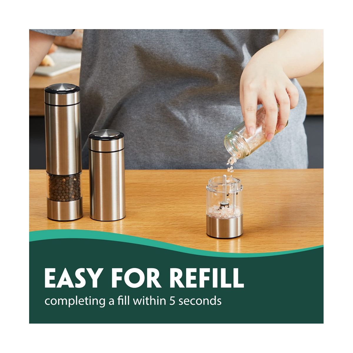 Electric Pepper Grinder Automatic Pepper Grinder Stainless Steel Battery Operated Salt Grinder Refillable