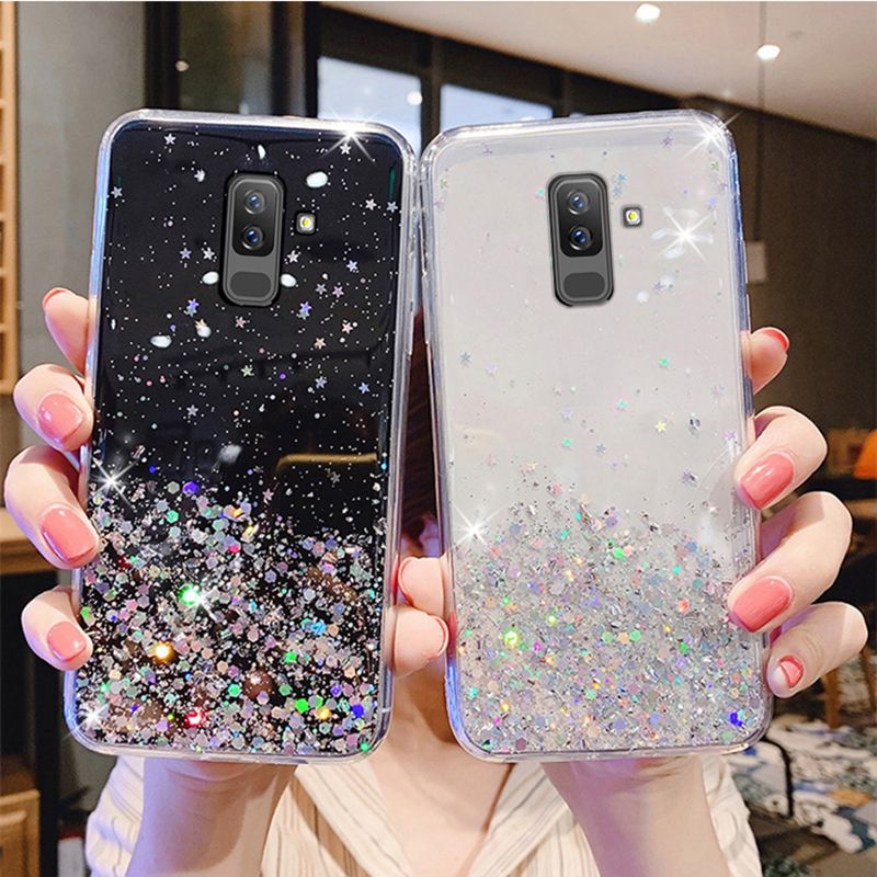 Case For Samsung A8 A6 Plus  Case Bling Glitter Phone Cover Samsung A52S A52 A53 A51 A71 A50 A70 A72 A12 J4 J6 Plus J8 Cover-Black
