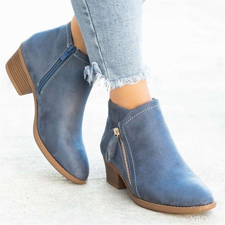 Women BootiesAutumn Suede Boots Women Fashion Size 43 Platform Boots Side Zipper Heeled Ankle Boots Botas De Mujer(#Orange)