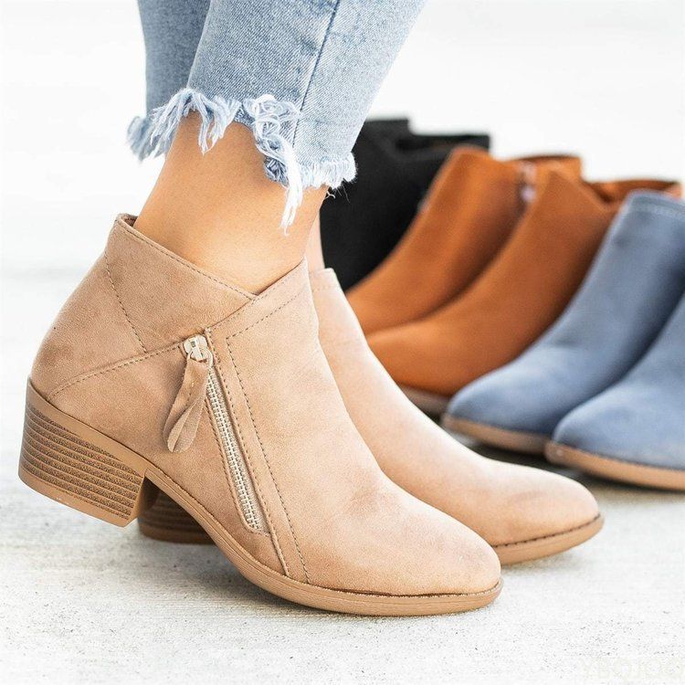 Women BootiesAutumn Suede Boots Women Fashion Size 43 Platform Boots Side Zipper Heeled Ankle Boots Botas De Mujer(#Orange)