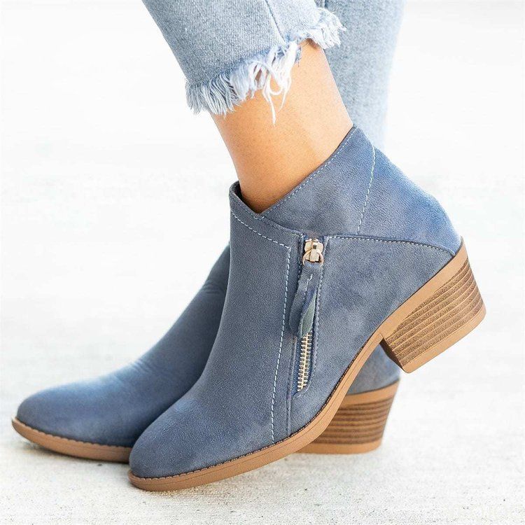Women BootiesAutumn Suede Boots Women Fashion Size 43 Platform Boots Side Zipper Heeled Ankle Boots Botas De Mujer(#Orange)