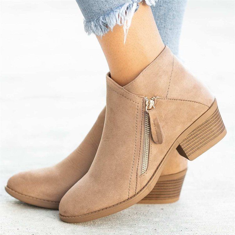 Women BootiesAutumn Suede Boots Women Fashion Size 43 Platform Boots Side Zipper Heeled Ankle Boots Botas De Mujer(#Orange)